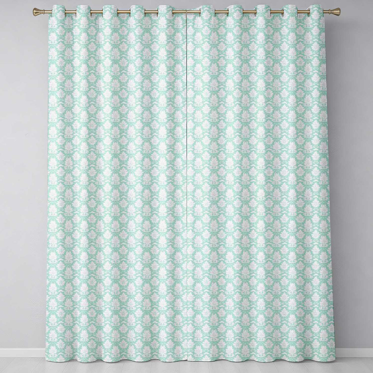 Mint Damask Floral Seamless Pattern Elegant Vintage Ornamental Botanical Design Readymade Eyelet Ring Top Thermal 100% Blackout Curtains