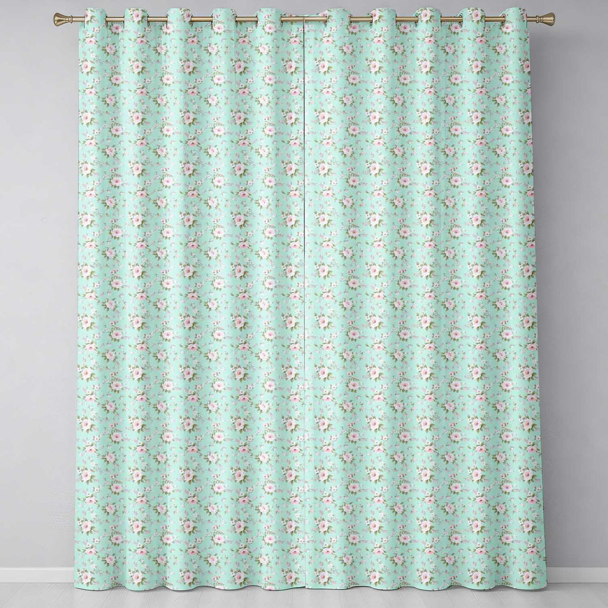 Pink Rose Floral Seamless Pattern Delicate Vintage Botanical Garden Design Readymade Eyelet Ring Top Thermal 100% Blackout Curtains