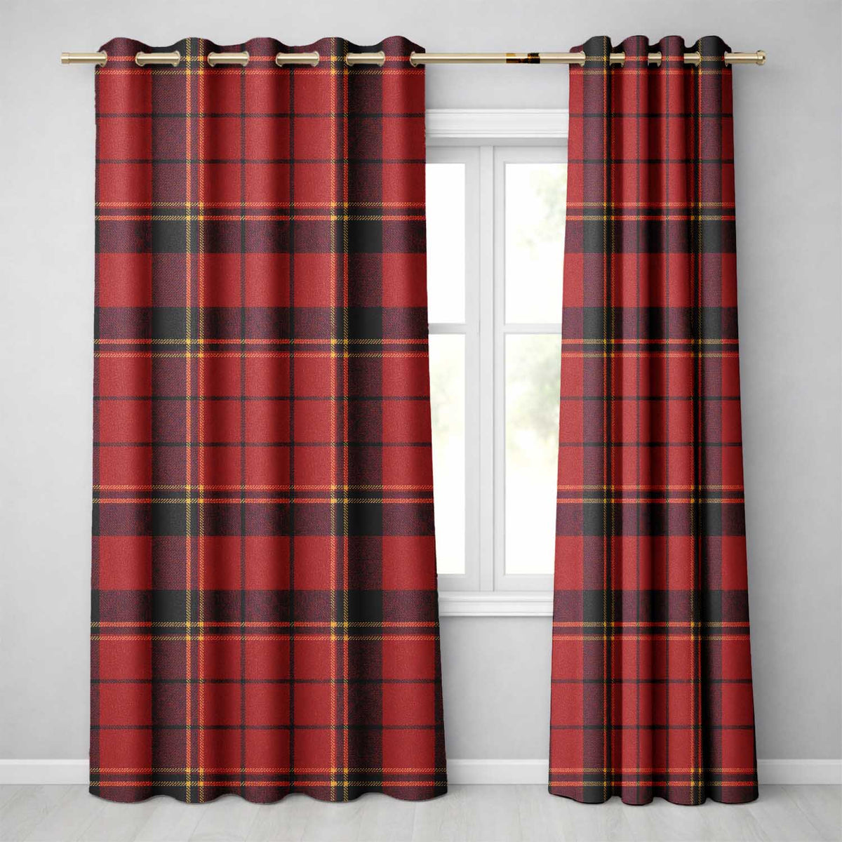 Bold Red Black Classic Tartan Plaid Texture Seamless Pattern Readymade Eyelet Ring Top Thermal 100% Blackout Curtains