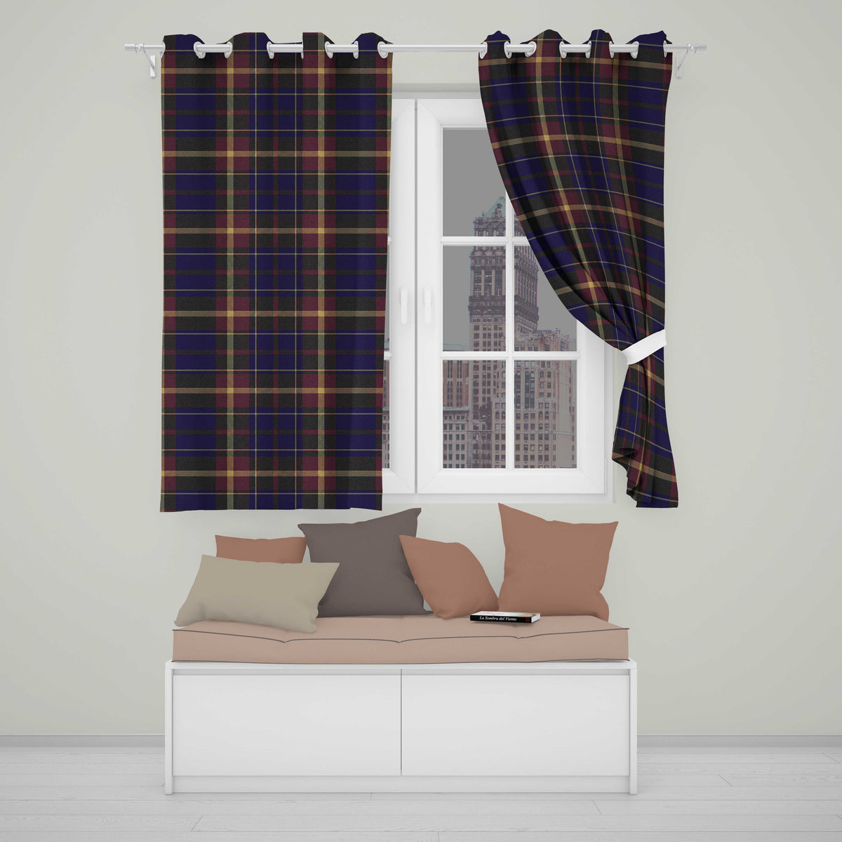 Rich Red Navy Gold Classic Tartan Plaid Texture Seamless Pattern Readymade Eyelet Ring Top Thermal 100% Blackout Curtains