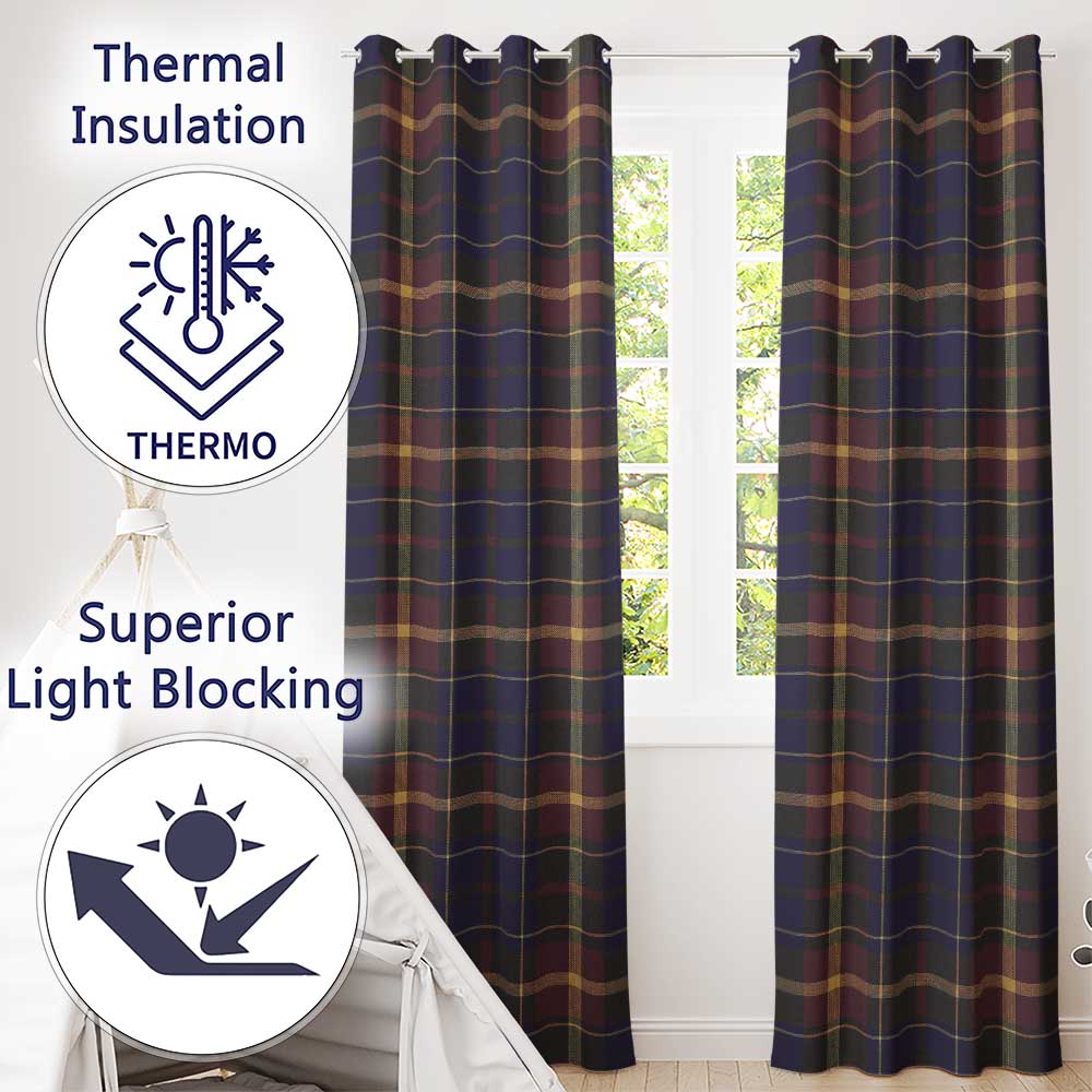 Rich Red Navy Gold Classic Tartan Plaid Texture Seamless Pattern Readymade Eyelet Ring Top Thermal 100% Blackout Curtains