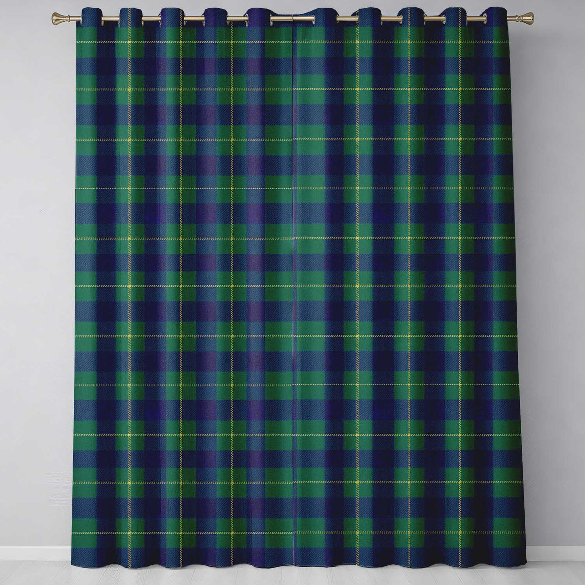 Blue Green Gold Traditional Tartan Plaid Seamless Pattern Readymade Eyelet Ring Top Thermal 100% Blackout Curtains