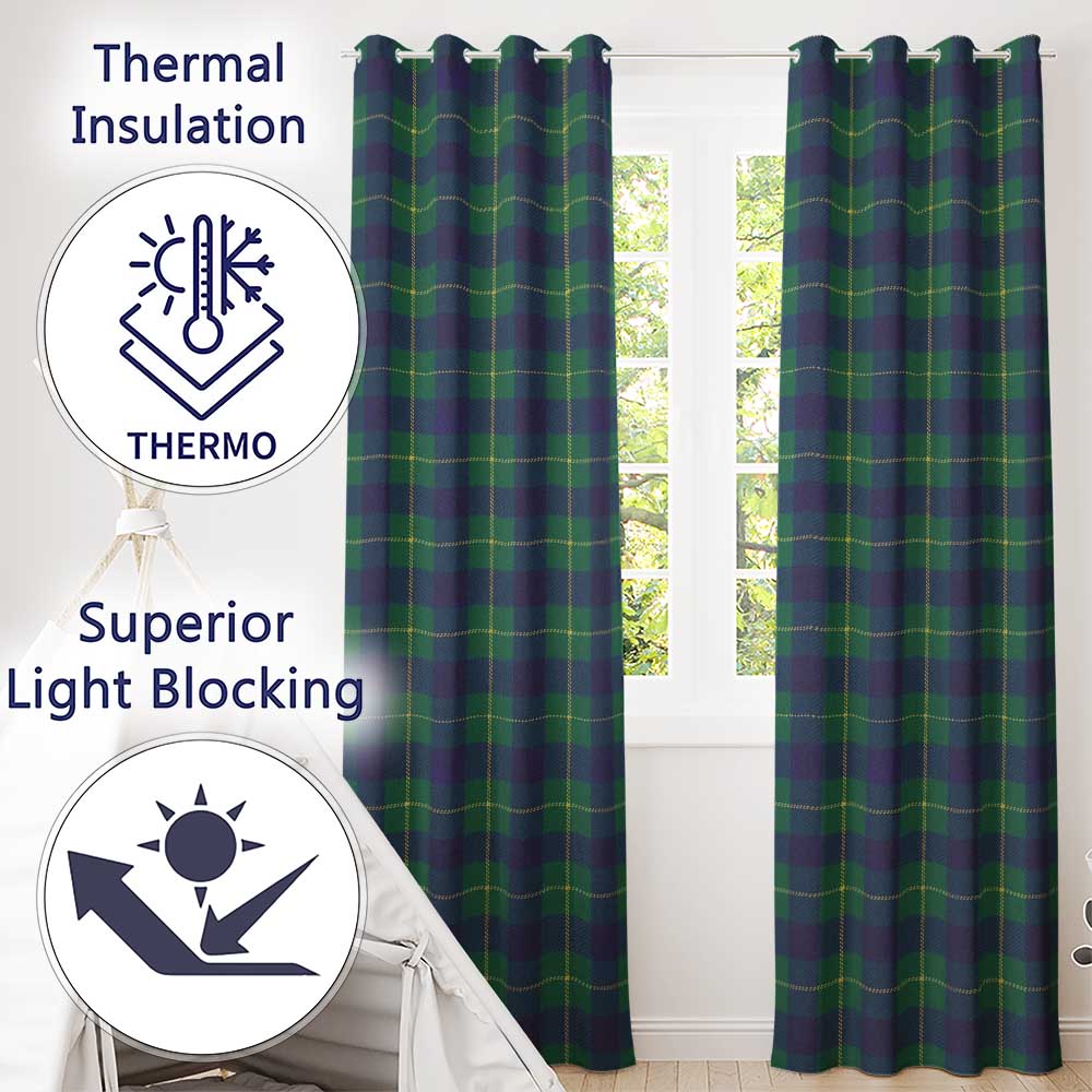 Blue Green Gold Traditional Tartan Plaid Seamless Pattern Readymade Eyelet Ring Top Thermal 100% Blackout Curtains