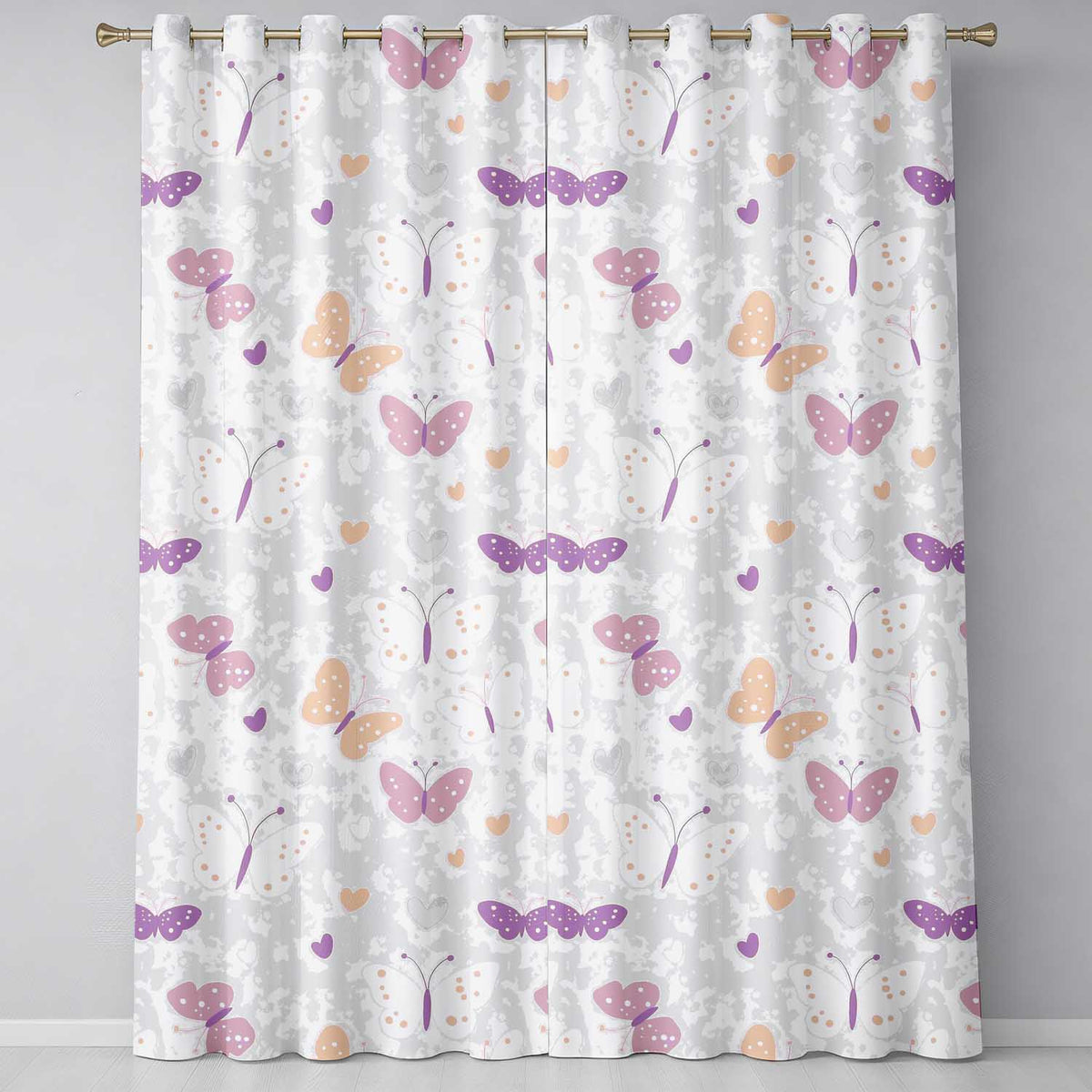 Cute Pink Butterfly Hearts Seamless Pattern Readymade Eyelet Ring Top Thermal 100% Blackout Curtains