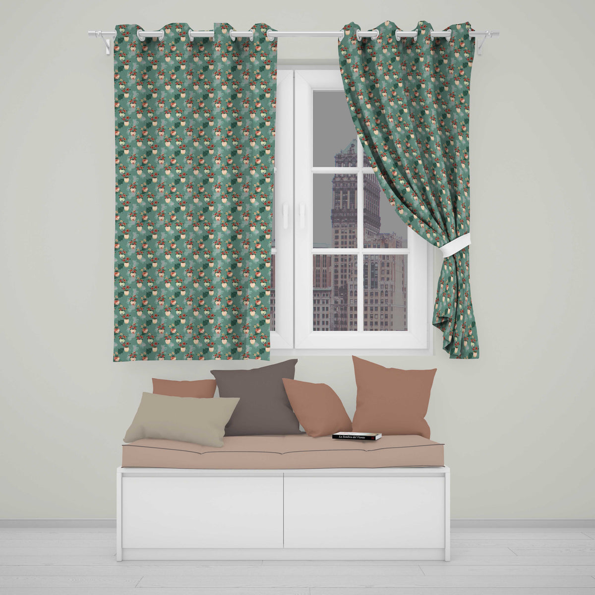 Vintage Floral Pots Rustic Garden Seamless Pattern Readymade Eyelet Ring Top Thermal 100% Blackout Curtains