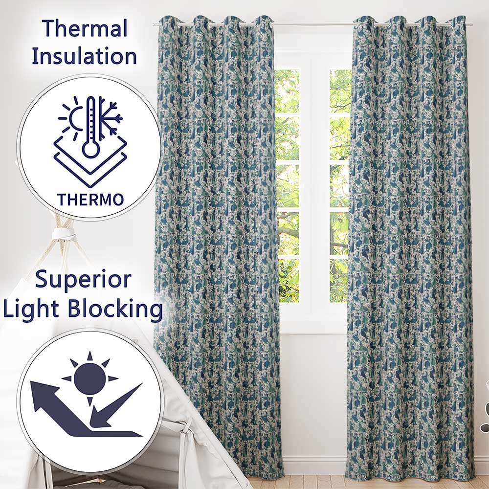 Elegant Blue Art Nouveau Women Seamless Pattern Readymade Eyelet Ring Top Thermal 100% Blackout Curtains