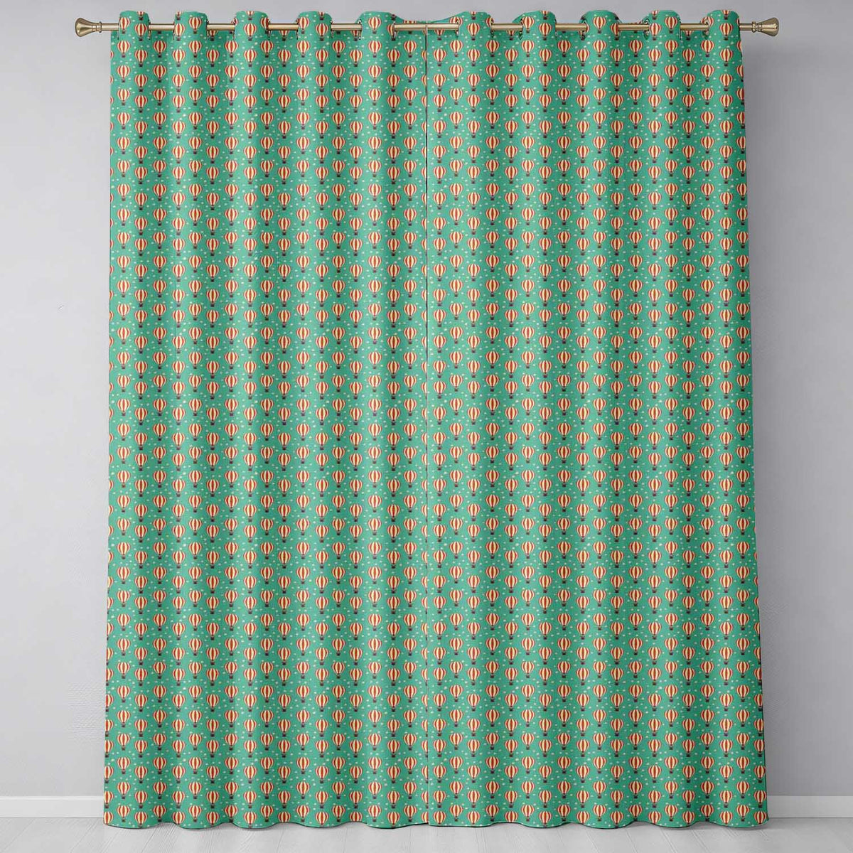 Cute Striped Hot Air Balloon Blue Sky Seamless Pattern Readymade Eyelet Ring Top Thermal 100% Blackout Curtains