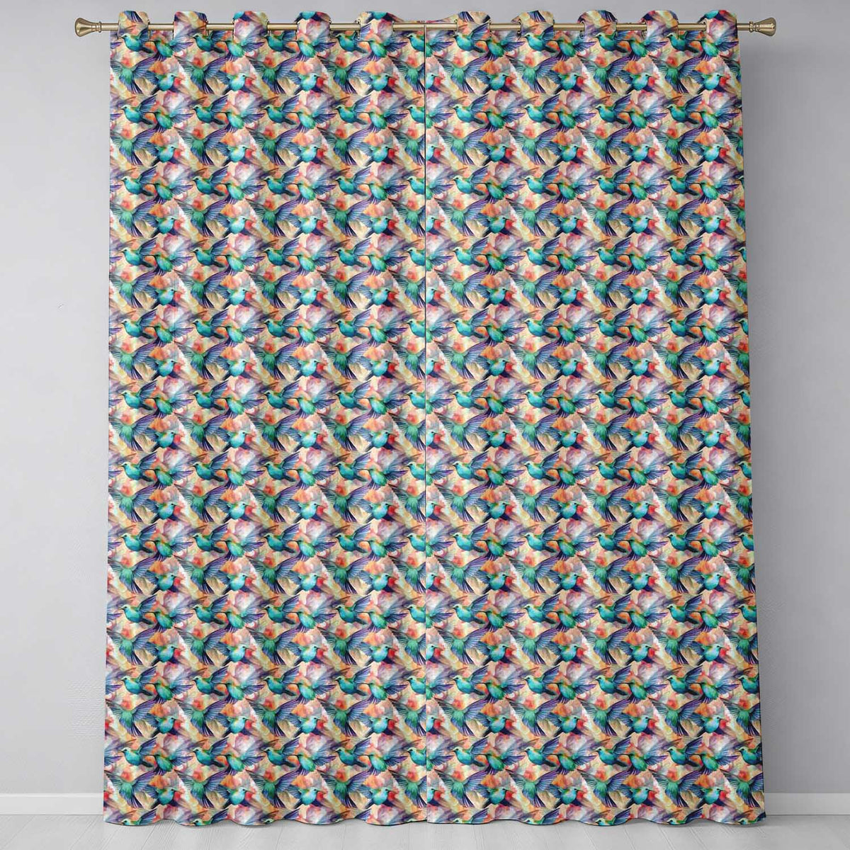 Colorful Hummingbird Abstract Watercolor Seamless Pattern Readymade Eyelet Ring Top Thermal 100% Blackout Curtains