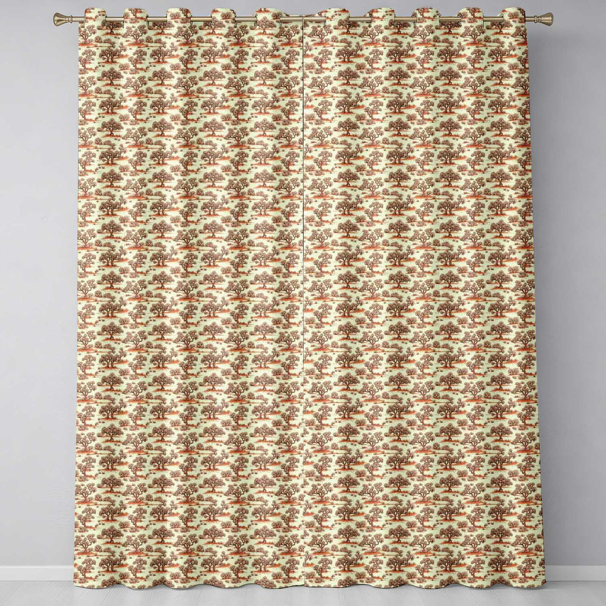 Rustic Desert Tree Scenic Repeat Seamless Pattern Readymade Eyelet Ring Top Thermal 100% Blackout Curtains