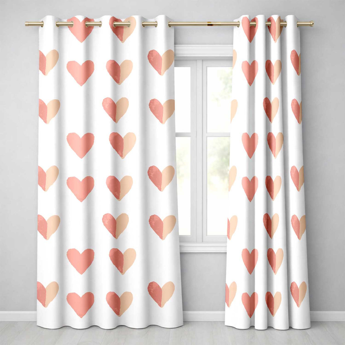 Soft Pink Heart Love Romantic Seamless Pattern Readymade Eyelet Ring Top Thermal 100% Blackout Curtains