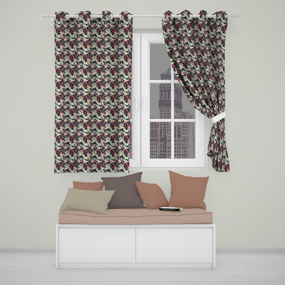Retro Dark Abstract Paint Swirl Seamless Pattern Readymade Eyelet Ring Top Thermal 100% Blackout Curtains