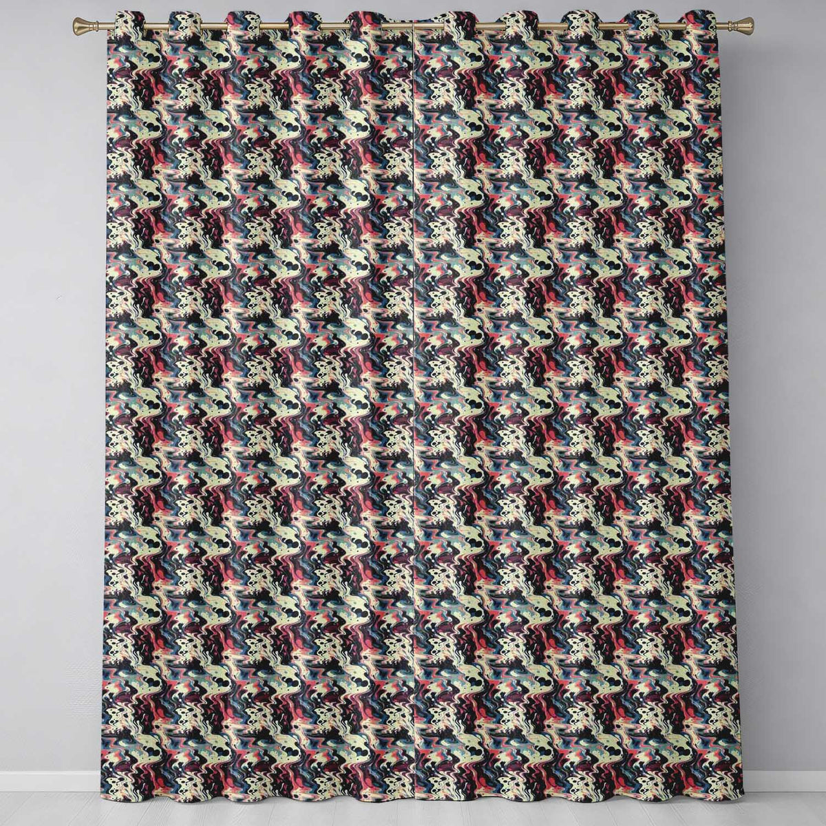 Retro Dark Abstract Paint Swirl Seamless Pattern Readymade Eyelet Ring Top Thermal 100% Blackout Curtains