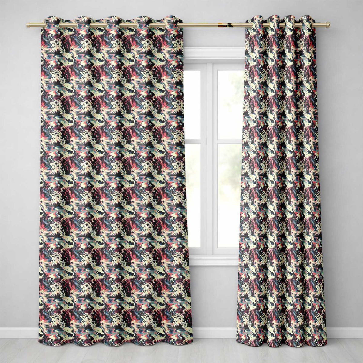 Retro Dark Abstract Paint Swirl Seamless Pattern Readymade Eyelet Ring Top Thermal 100% Blackout Curtains