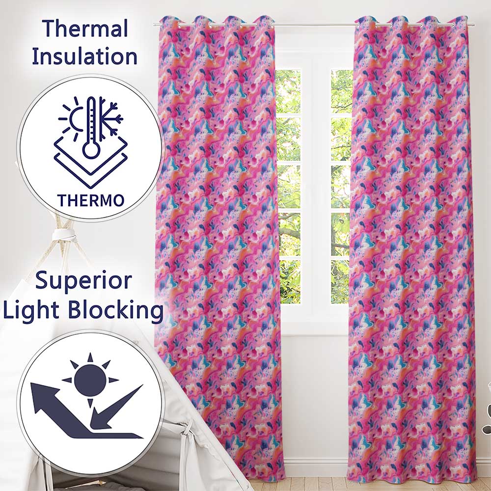 Vibrant Pink Blue Abstract Fluid Marble Seamless Pattern Readymade Eyelet Ring Top Thermal 100% Blackout Curtains