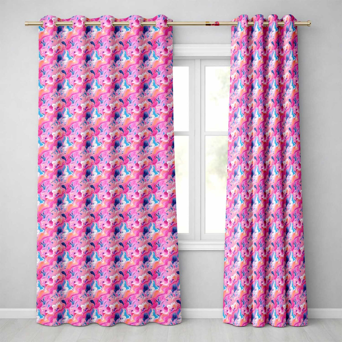 Vibrant Pink Blue Abstract Fluid Marble Seamless Pattern Readymade Eyelet Ring Top Thermal 100% Blackout Curtains