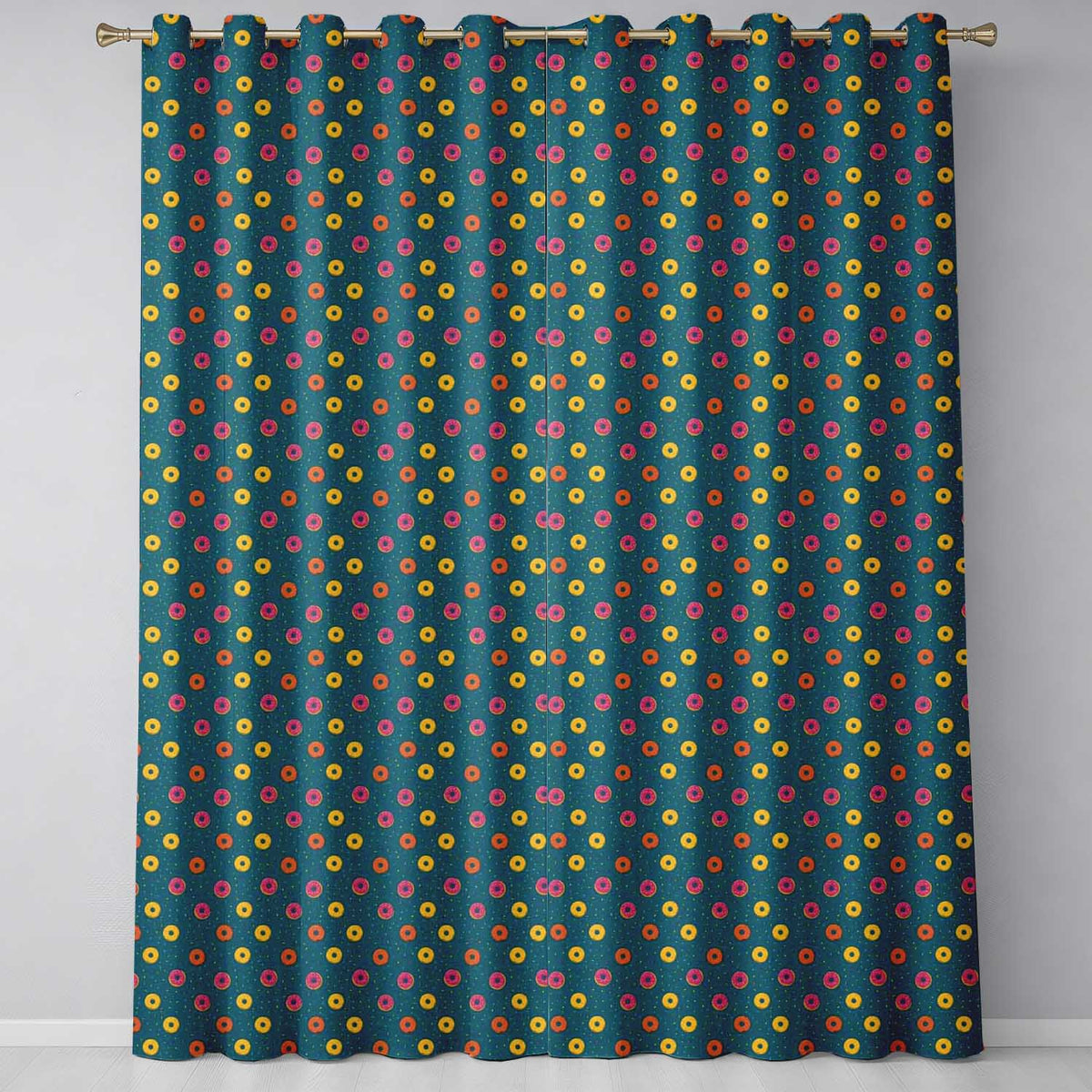 Fun Sprinkle Donut Pattern on Teal Background Seamless Pattern Readymade Eyelet Ring Top Thermal 100% Blackout Curtains