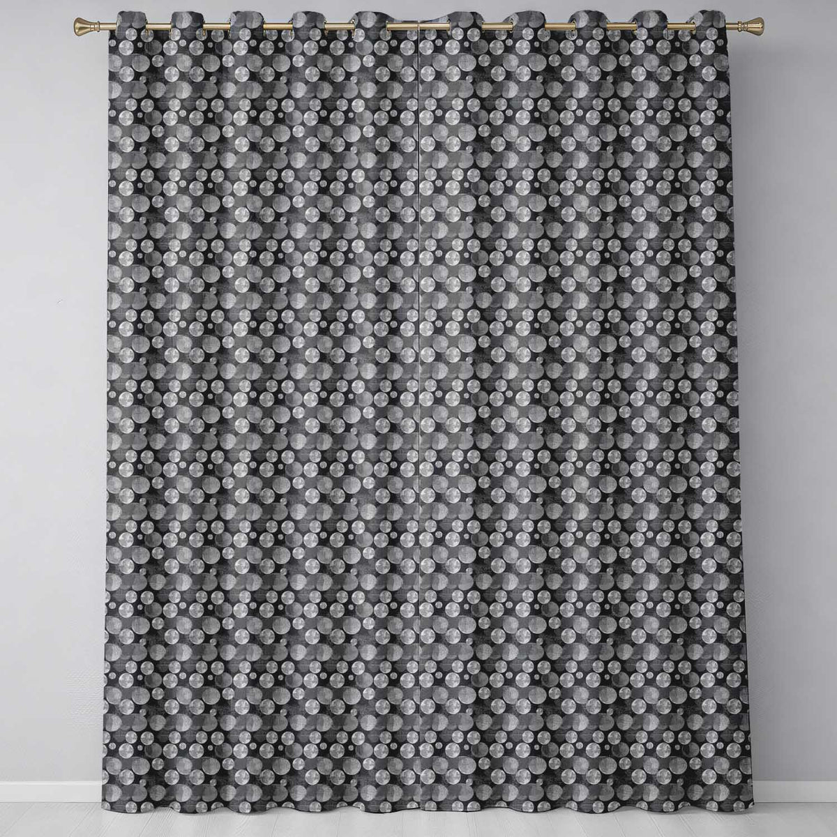 Abstract Moon Phase Pattern on Dark Background Seamless Pattern Readymade Eyelet Ring Top Thermal 100% Blackout Curtains
