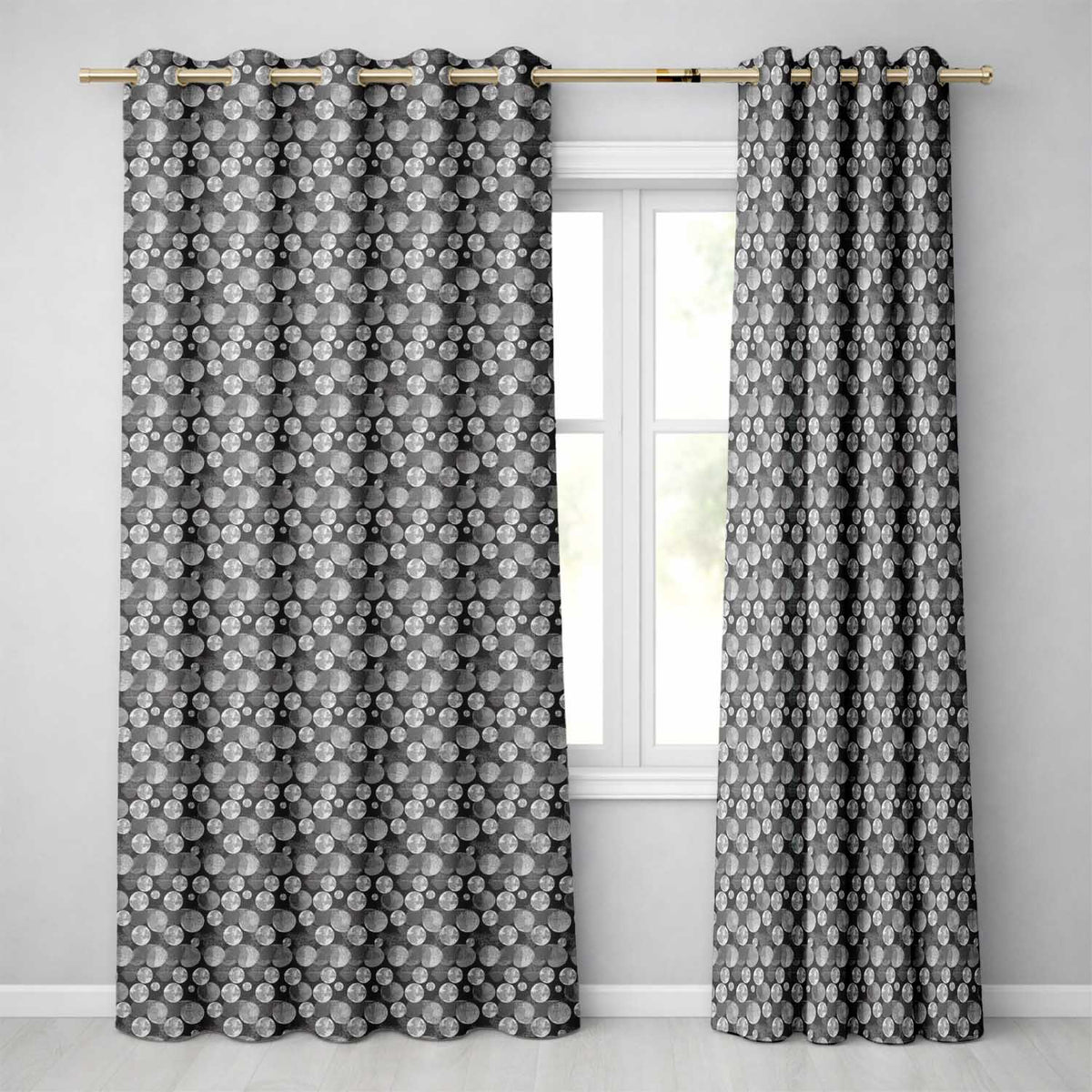 Abstract Moon Phase Pattern on Dark Background Seamless Pattern Readymade Eyelet Ring Top Thermal 100% Blackout Curtains