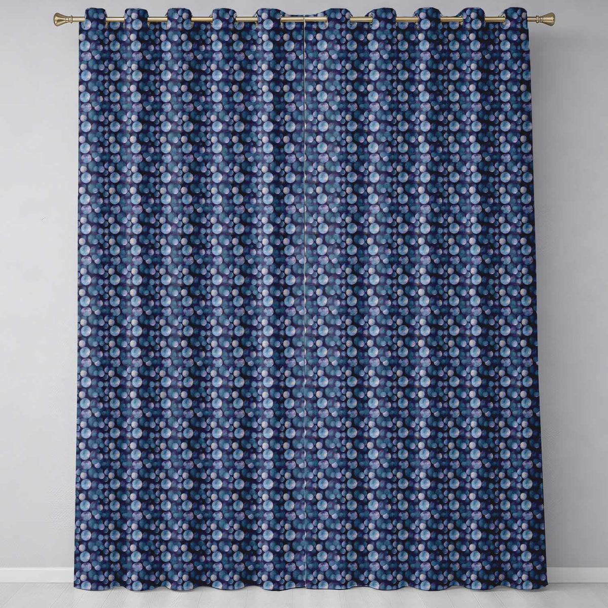 Monochrome Bubble Circle Pattern on Deep Blue Background Seamless Pattern Readymade Eyelet Ring Top Thermal 100% Blackout Curtains