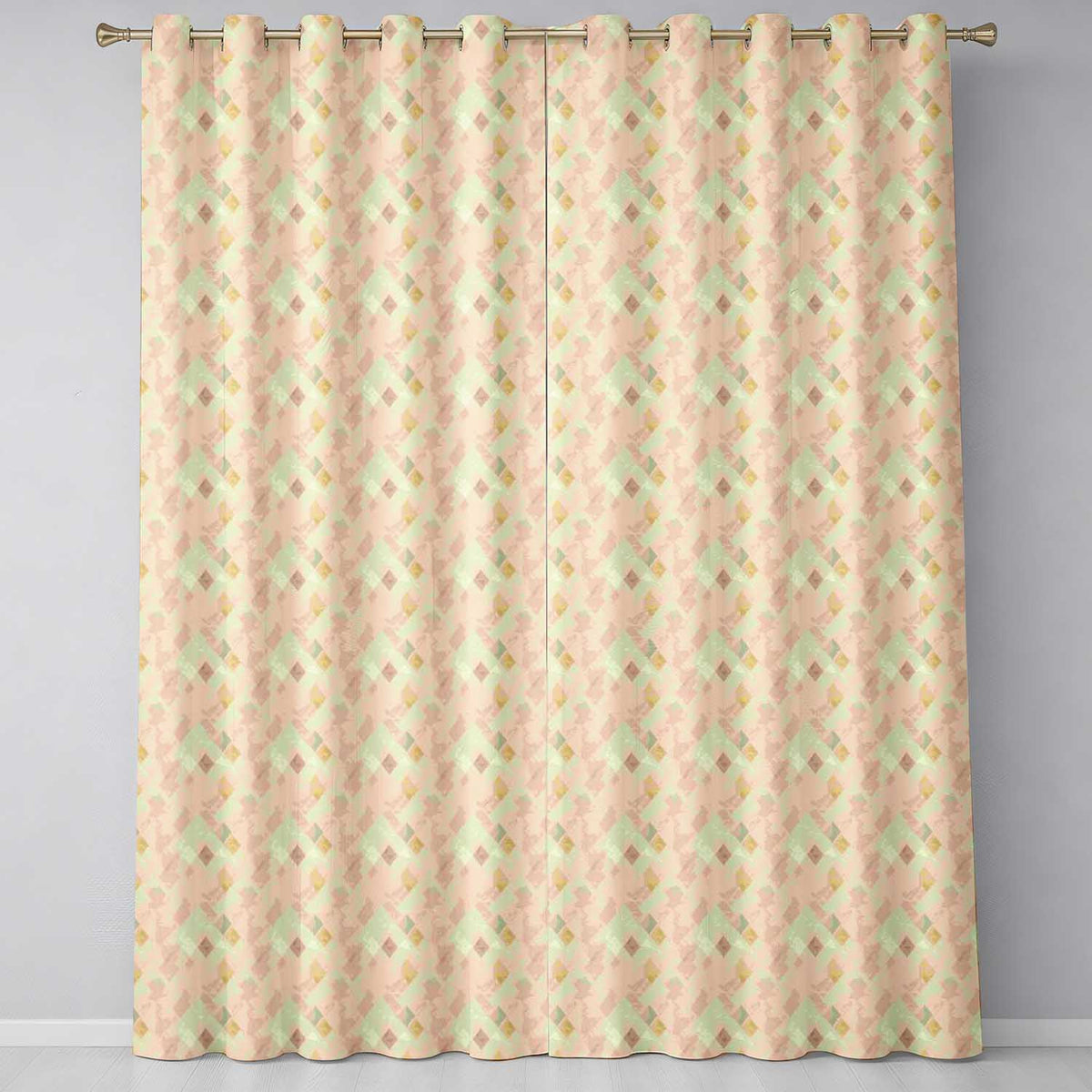 Soft Neutral Geometric Diamond Pattern on Beige Background Seamless Pattern Readymade Eyelet Ring Top Thermal 100% Blackout Curtains