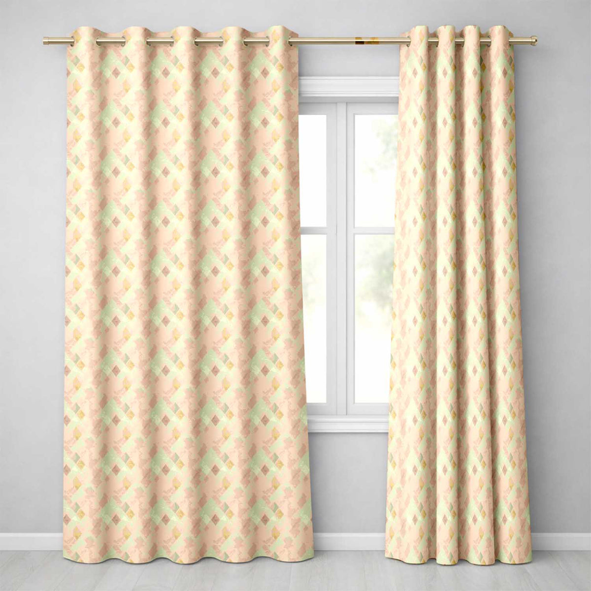 Soft Neutral Geometric Diamond Pattern on Beige Background Seamless Pattern Readymade Eyelet Ring Top Thermal 100% Blackout Curtains