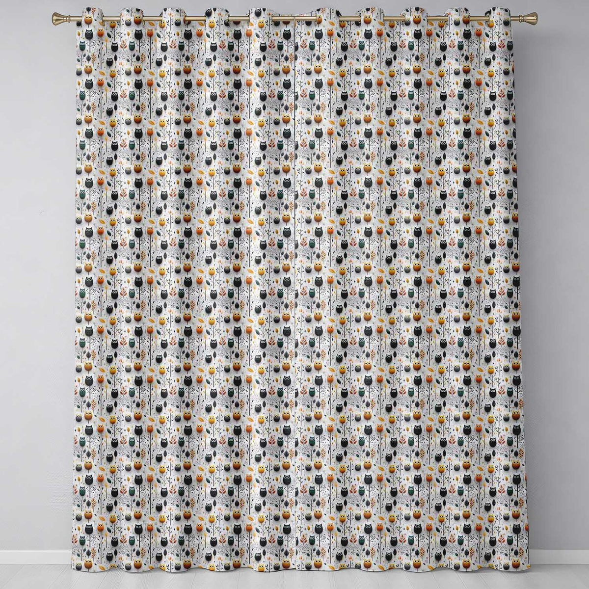 Simple Cute Owl Birds with Autumn Leaves Light Background Seamless Pattern Readymade Eyelet Ring Top Thermal 100% Blackout Curtains