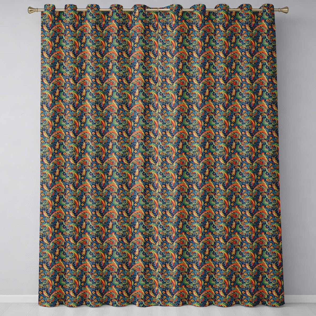 Vibrant Paisley Floral Swirl Pattern Rich Ornamental Textile Design Readymade Eyelet Ring Top Thermal 100% Blackout Curtains