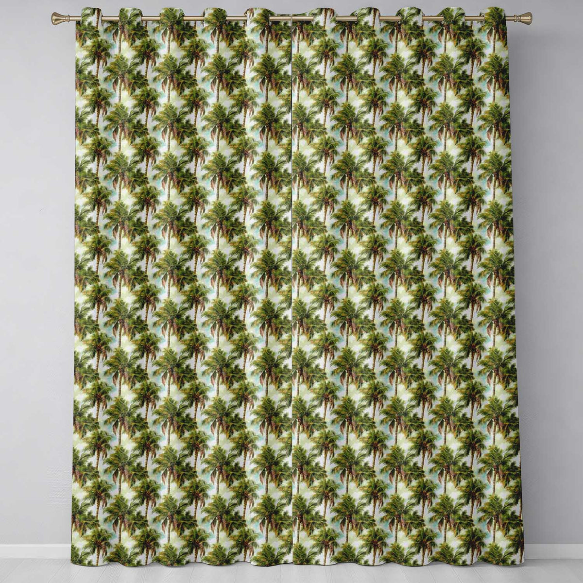 Realistic Tropical Palm Tree Sky Background Seamless Pattern Coastal Readymade Eyelet Ring Top Thermal 100% Blackout Curtains