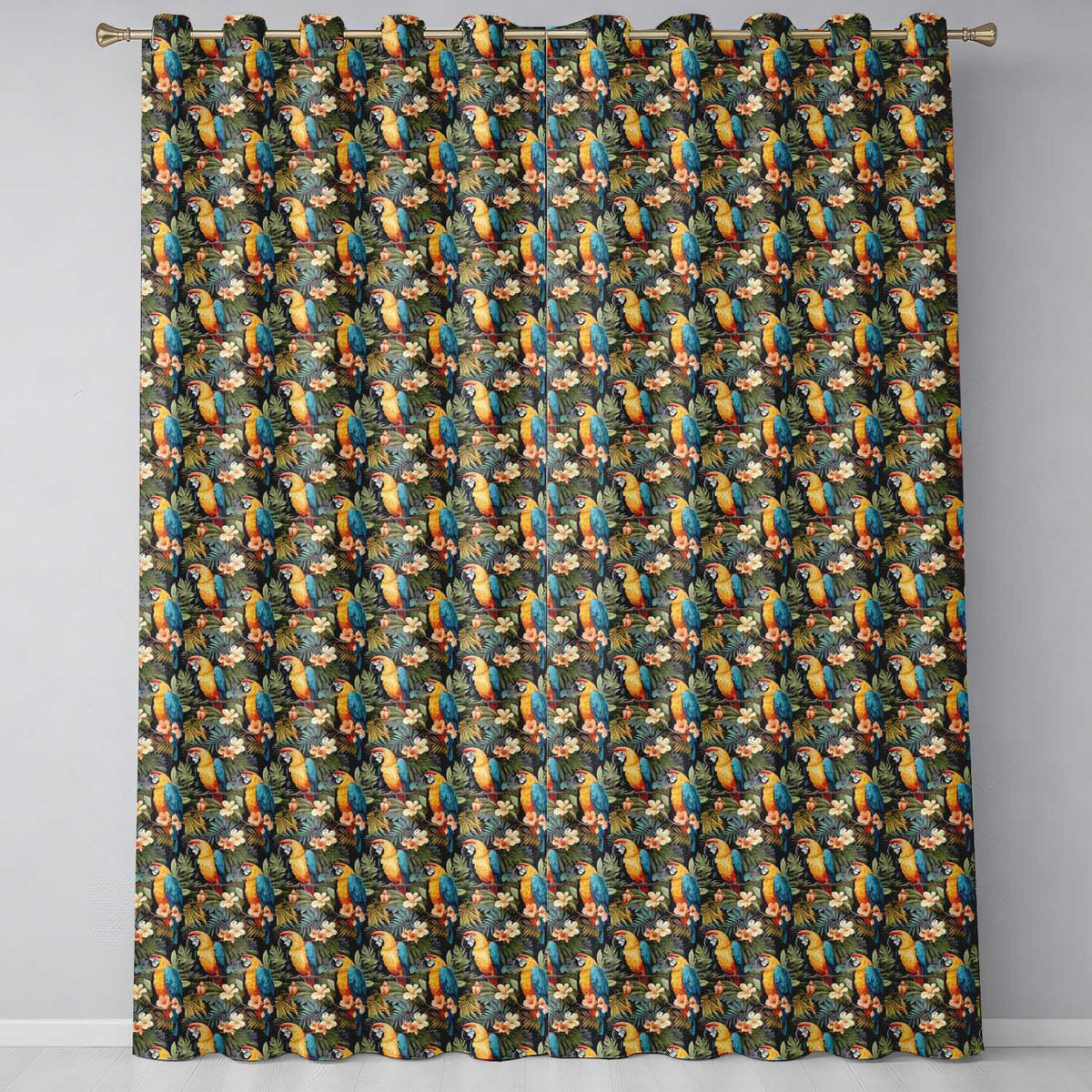 Bright Macaw Parrot Tropical Floral Seamless Pattern Exotic Jungle Textile Readymade Eyelet Ring Top Thermal 100% Blackout Curtains