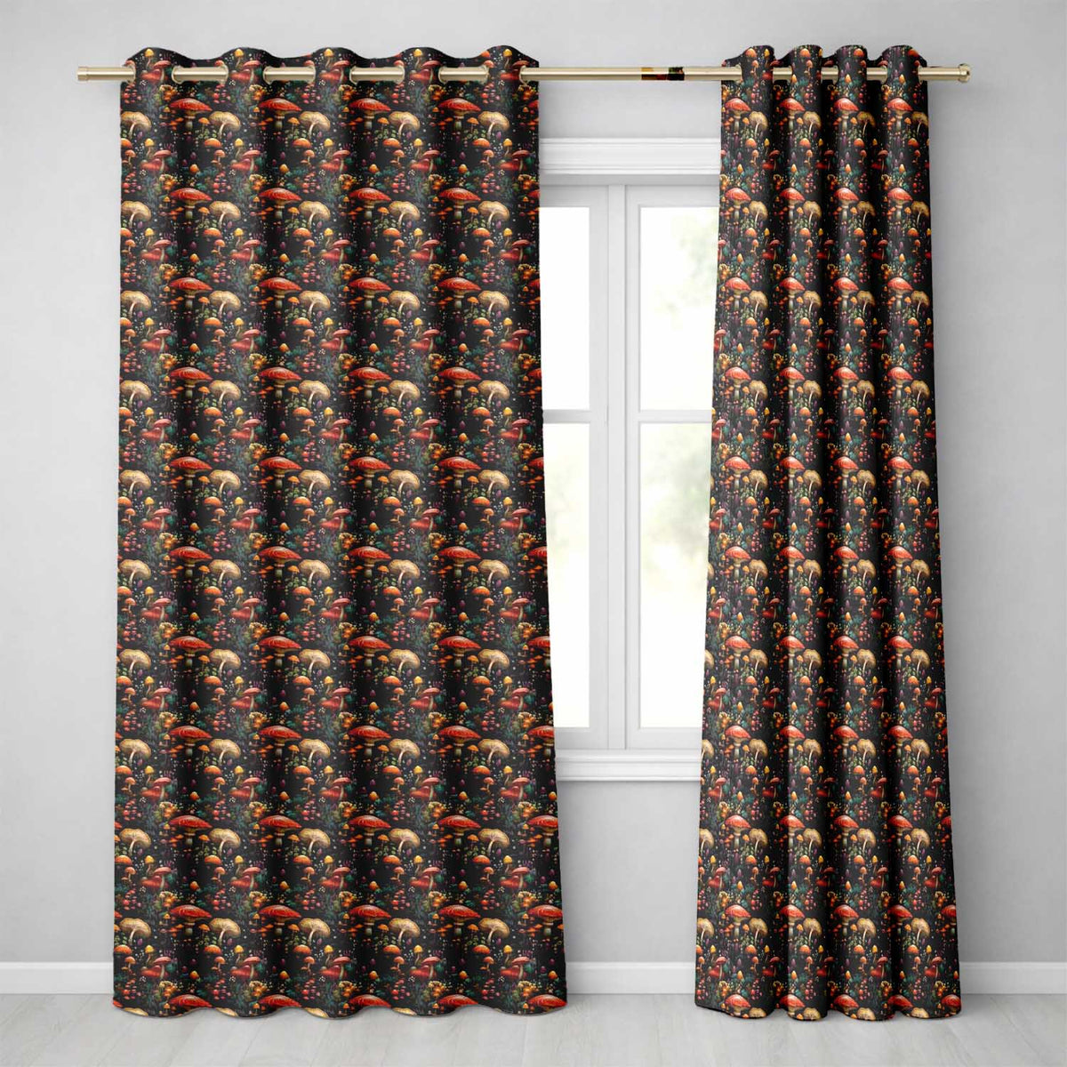 Enchanted Forest Mushrooms Seamless Pattern Magical Woodland Nature Readymade Eyelet Ring Top Thermal 100% Blackout Curtains