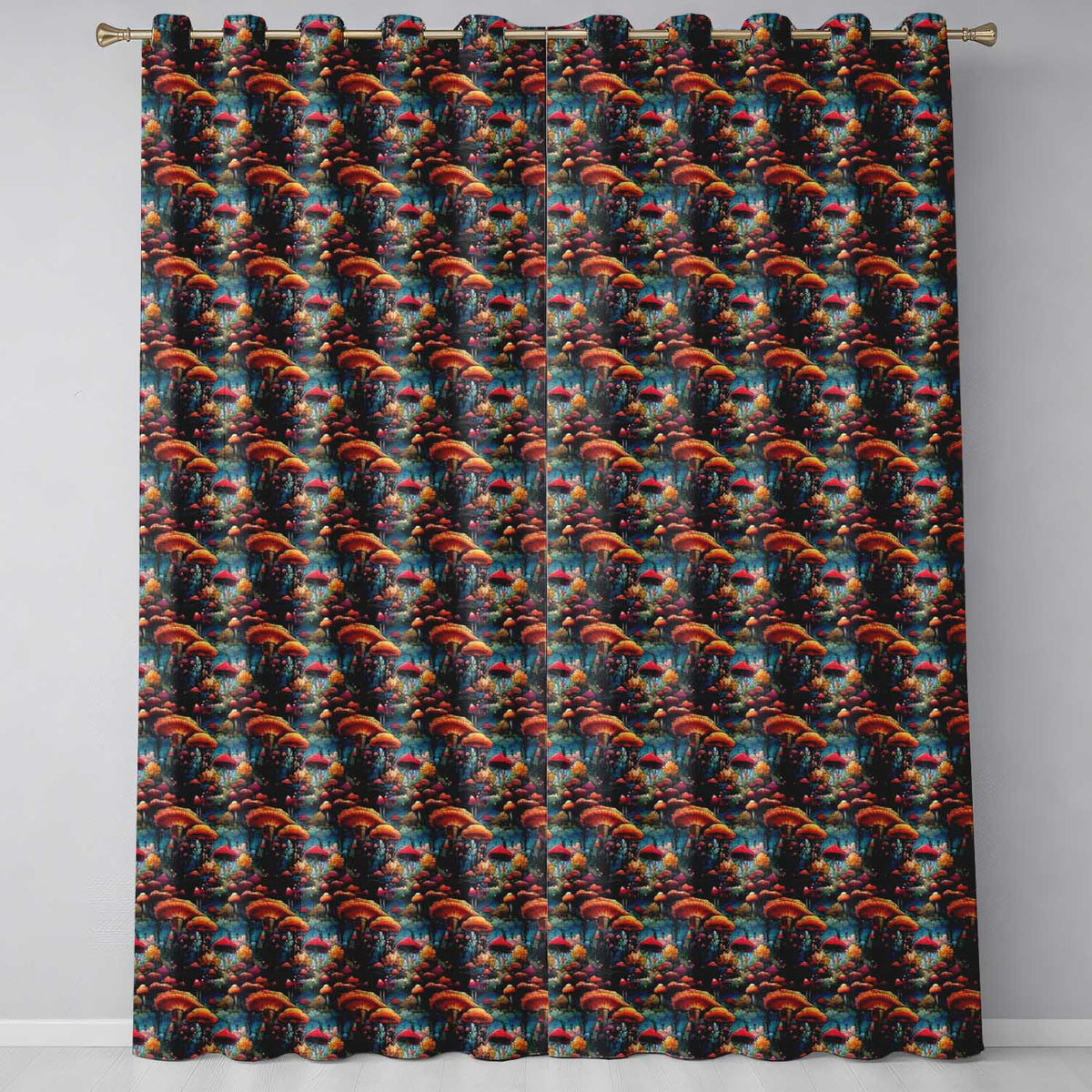 Vibrant Fantasy Mushroom Landscape Seamless Pattern Night Forest Readymade Eyelet Ring Top Thermal 100% Blackout Curtains