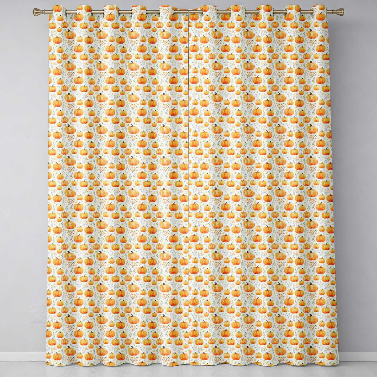 Watercolor Pumpkins Autumn Harvest Seamless Pattern Fall Season Readymade Eyelet Ring Top Thermal 100% Blackout Curtains