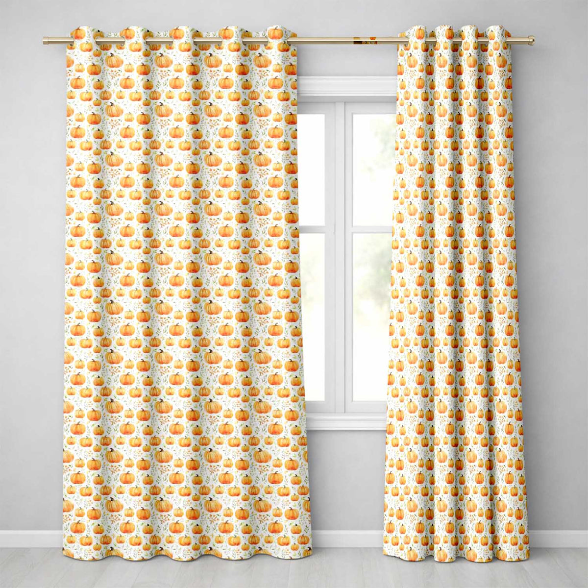 Watercolor Pumpkins Autumn Harvest Seamless Pattern Fall Season Readymade Eyelet Ring Top Thermal 100% Blackout Curtains