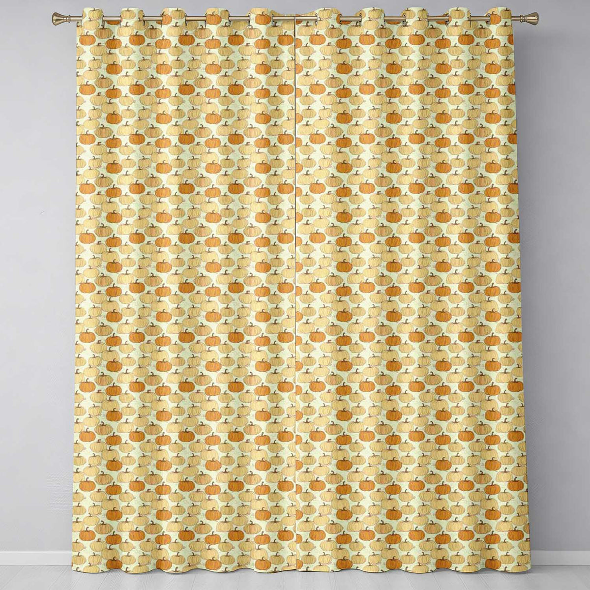 Neutral Tone Pumpkins Mix Seamless Pattern Soft Vintage Background Readymade Eyelet Ring Top Thermal 100% Blackout Curtains