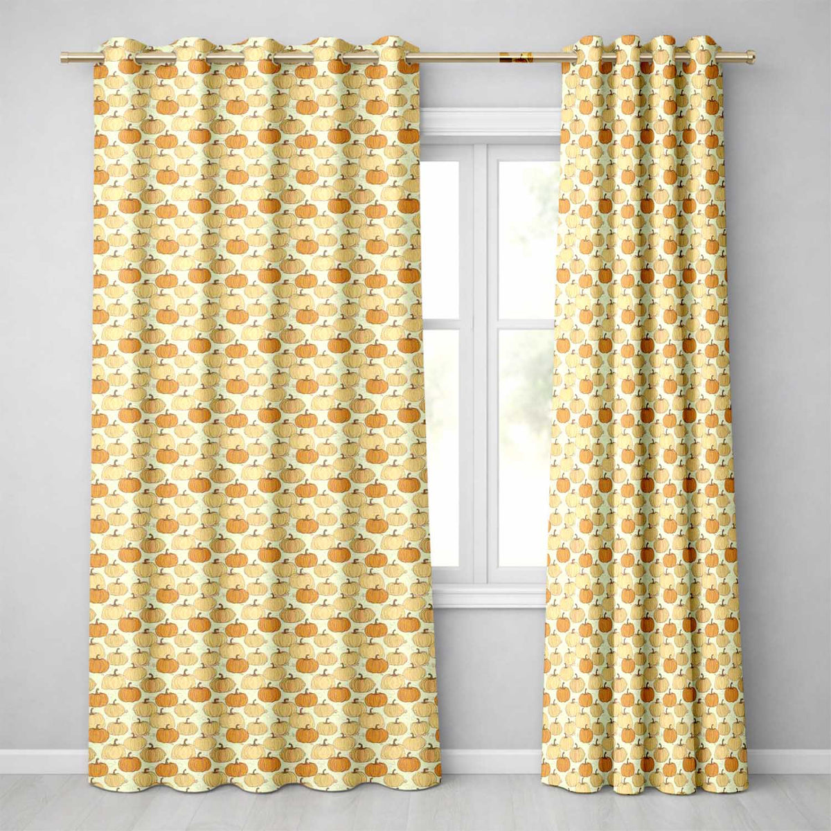 Neutral Tone Pumpkins Mix Seamless Pattern Soft Vintage Background Readymade Eyelet Ring Top Thermal 100% Blackout Curtains