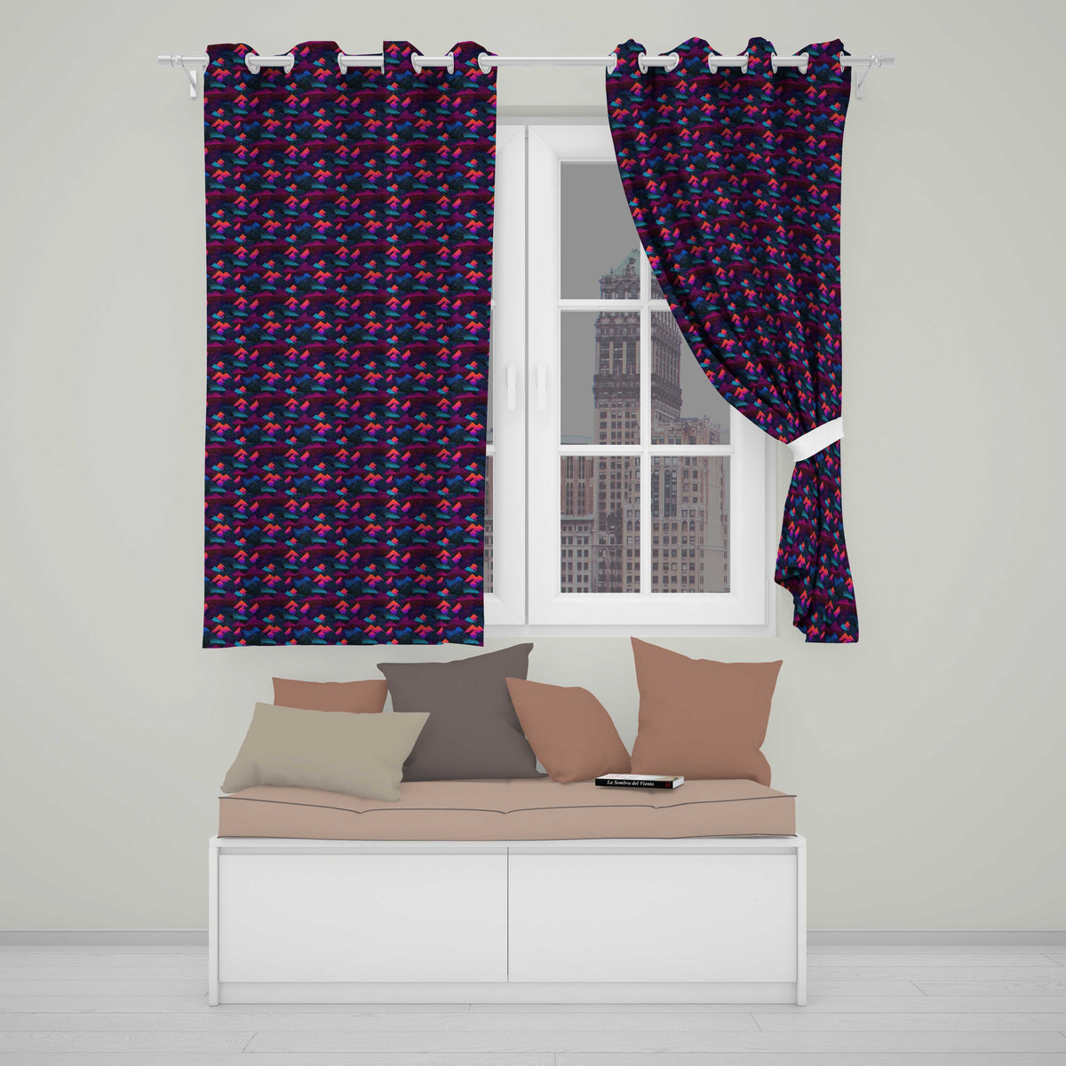 Retro Neon Mountain Shapes Seamless Pattern Vibrant Abstract Landscape Readymade Eyelet Ring Top Thermal 100% Blackout Curtains
