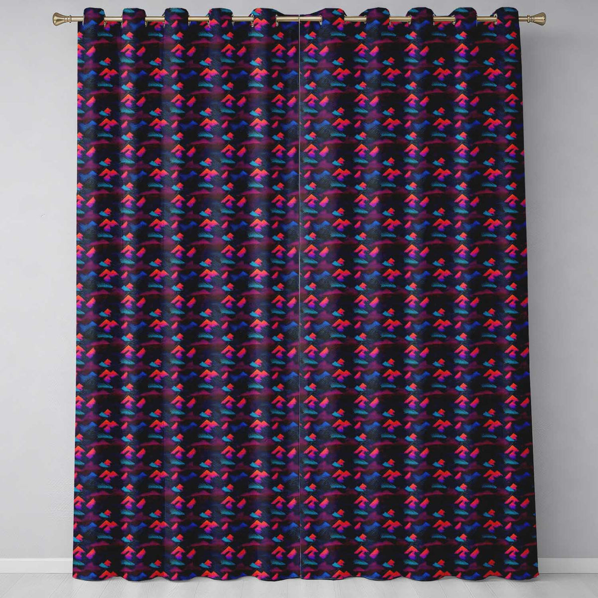 Retro Neon Mountain Shapes Seamless Pattern Vibrant Abstract Landscape Readymade Eyelet Ring Top Thermal 100% Blackout Curtains