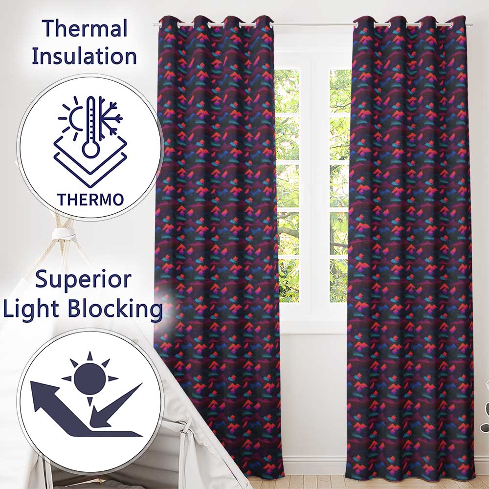 Retro Neon Mountain Shapes Seamless Pattern Vibrant Abstract Landscape Readymade Eyelet Ring Top Thermal 100% Blackout Curtains