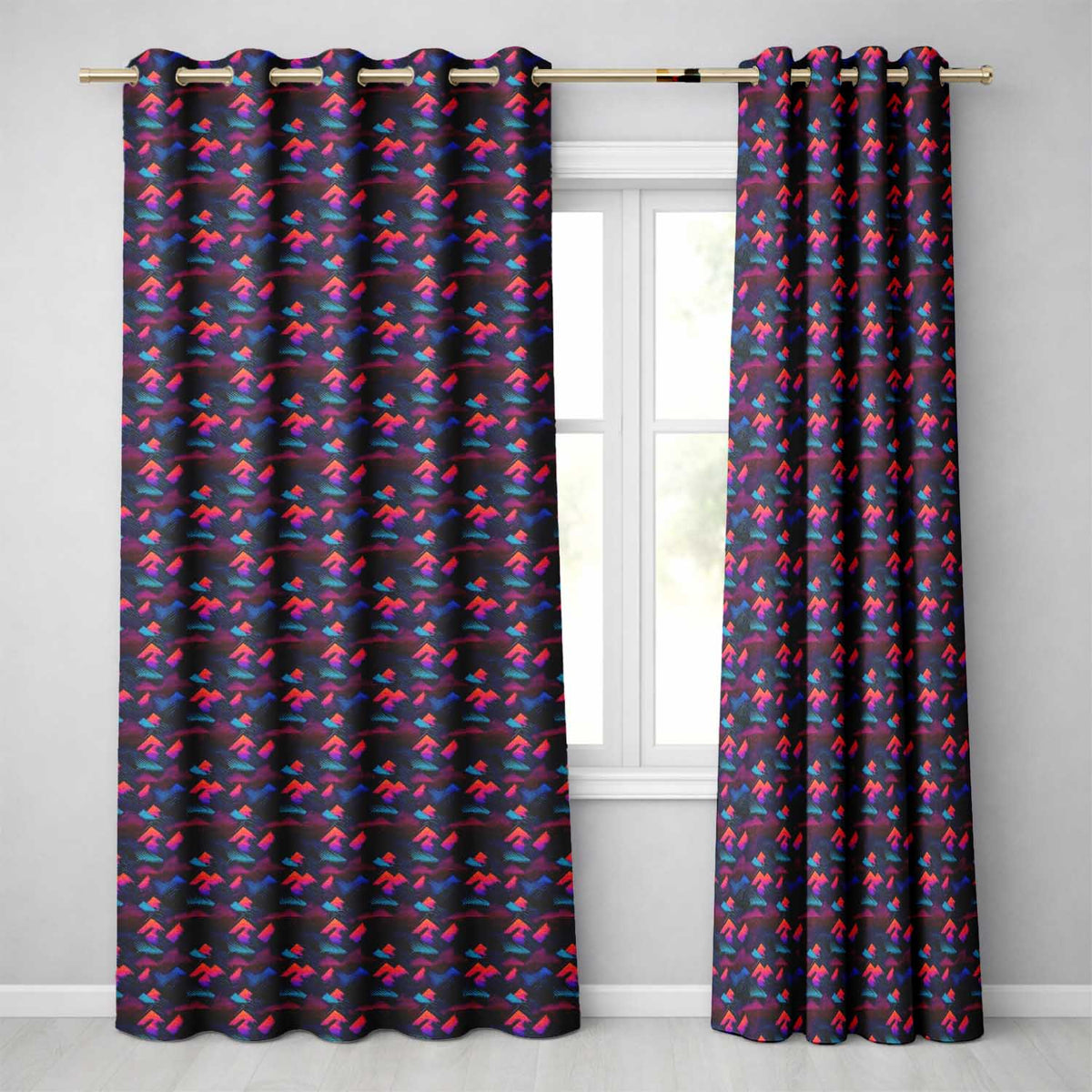 Retro Neon Mountain Shapes Seamless Pattern Vibrant Abstract Landscape Readymade Eyelet Ring Top Thermal 100% Blackout Curtains