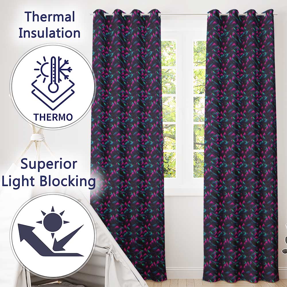 Vibrant Neon Triangular Landscape Seamless Pattern Retro Futuristic Style Readymade Eyelet Ring Top Thermal 100% Blackout Curtains