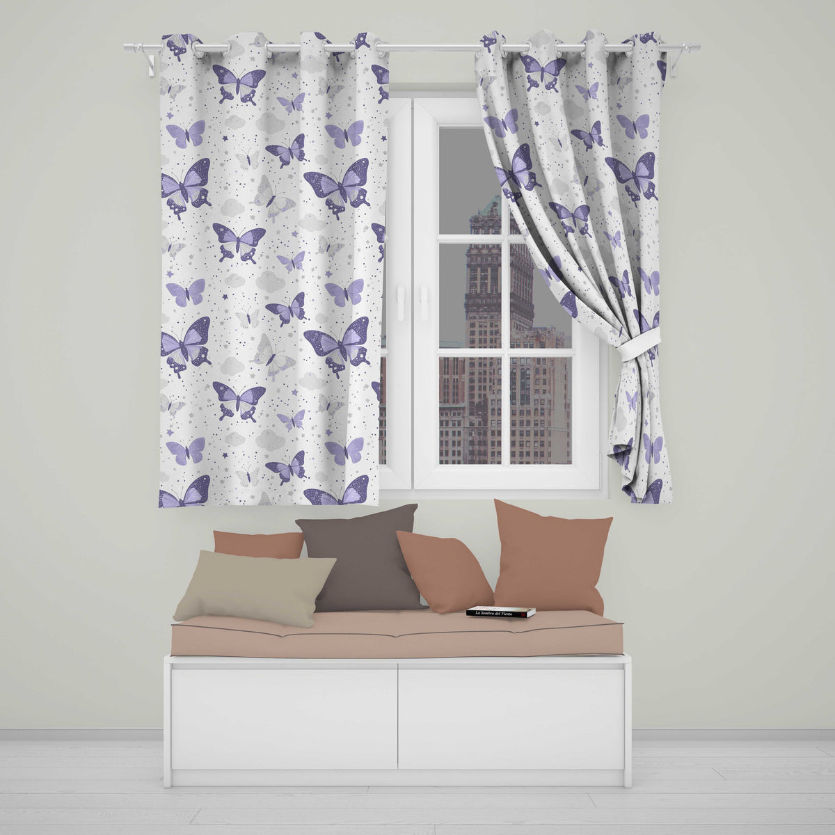Purple Butterfly Clouds Stars Dreamy Seamless Pattern Soft Sky Readymade Eyelet Ring Top Thermal 100% Blackout Curtains