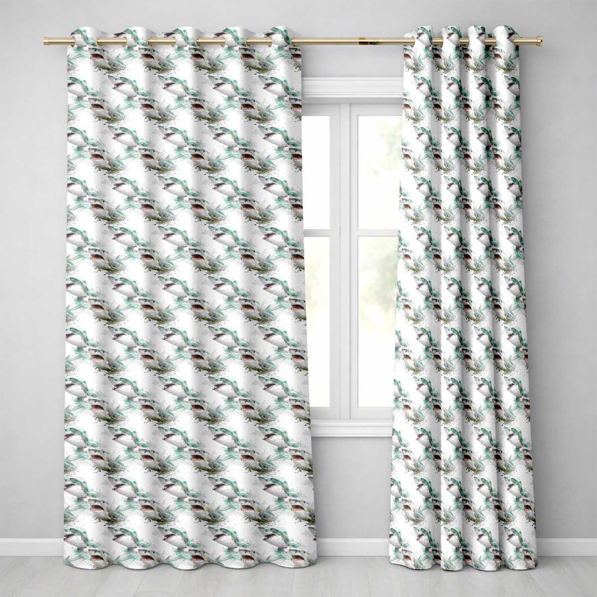 Realistic Shark Splash Water Seamless Pattern Ocean Predator Design Readymade Eyelet Ring Top Thermal 100% Blackout Curtains