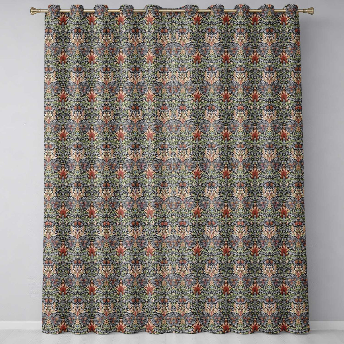 Art Nouveau Green Botanical Floral Seamless Pattern Vintage Nature Background Readymade Eyelet Ring Top Thermal 100% Blackout Curtains