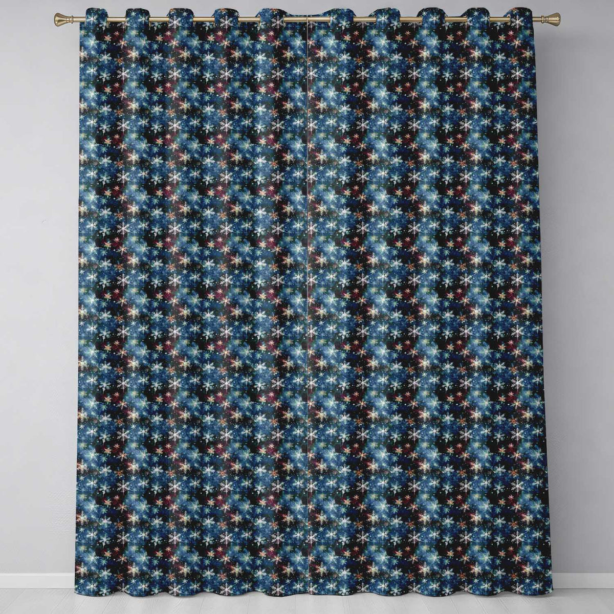 Galaxy Snowflake Star Seamless Pattern Dark Cosmic Winter Background Readymade Eyelet Ring Top Thermal 100% Blackout Curtains