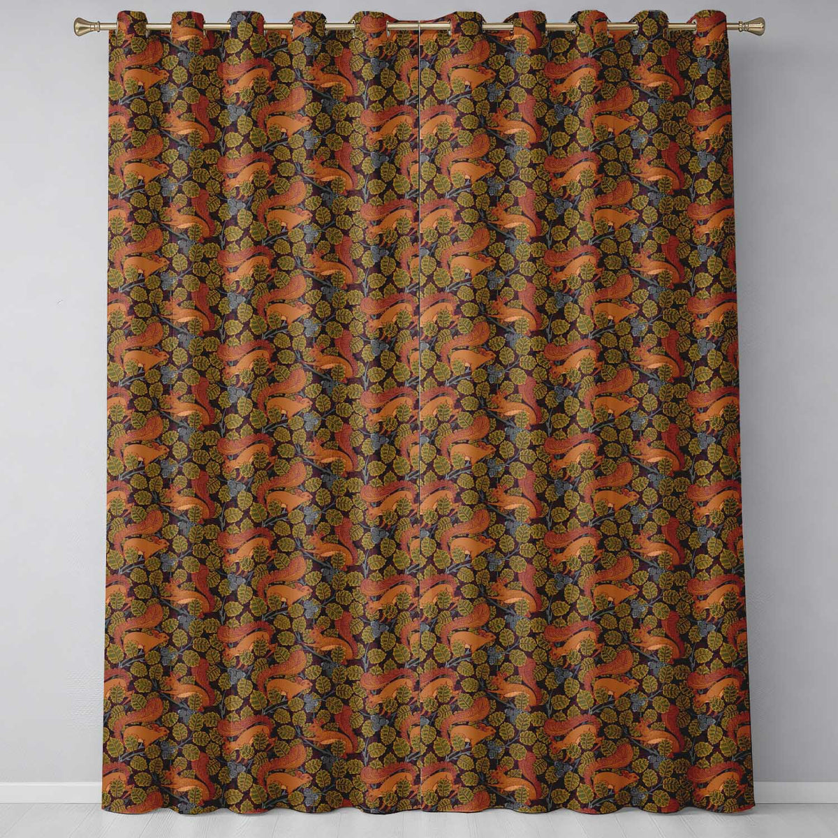 Woodland Squirrel Forest Leaves Seamless Pattern Autumn Nature Design Readymade Eyelet Ring Top Thermal 100% Blackout Curtains