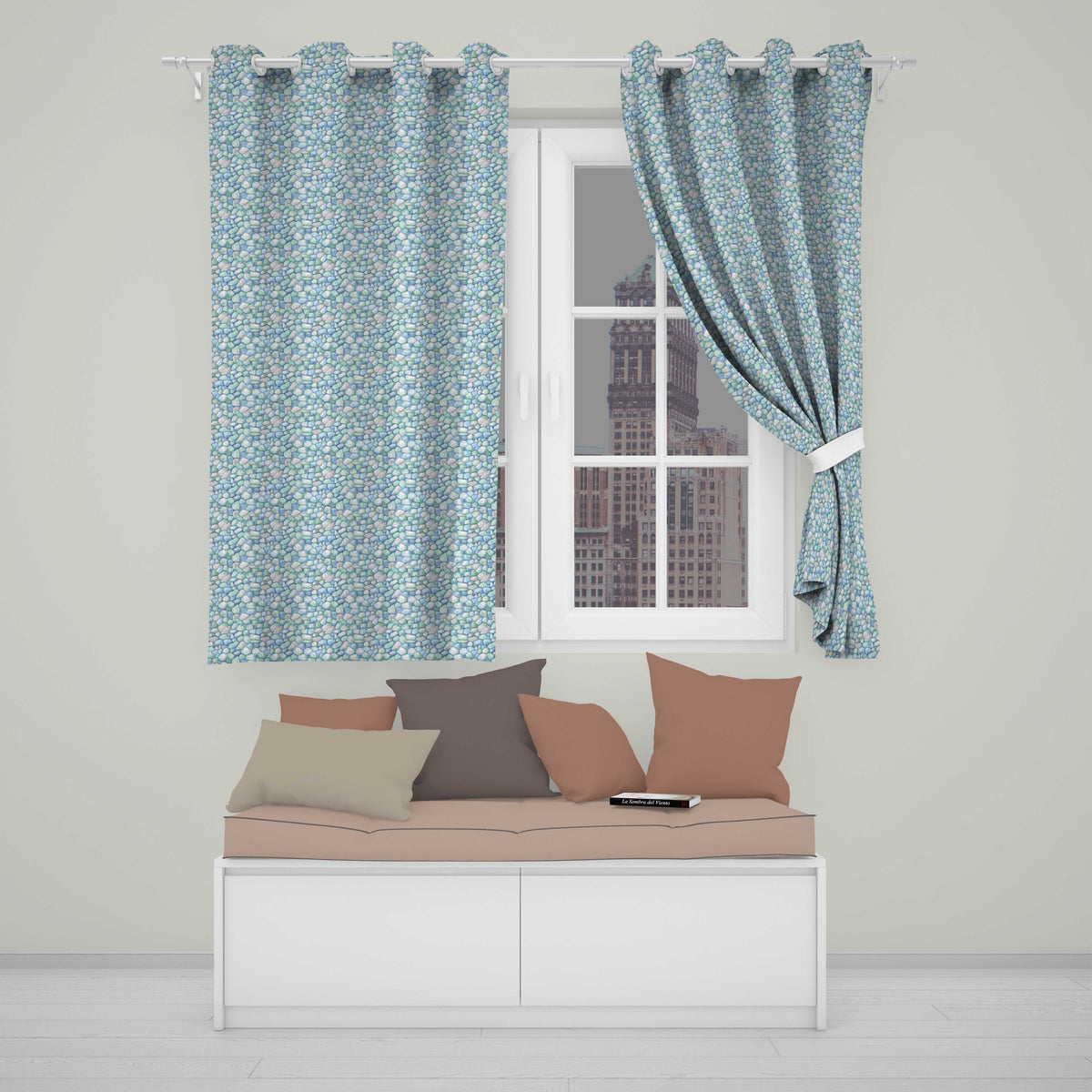 Light Blue Pebble Stone Seamless Pattern Soft Coastal Rock Texture Readymade Eyelet Ring Top Thermal 100% Blackout Curtains