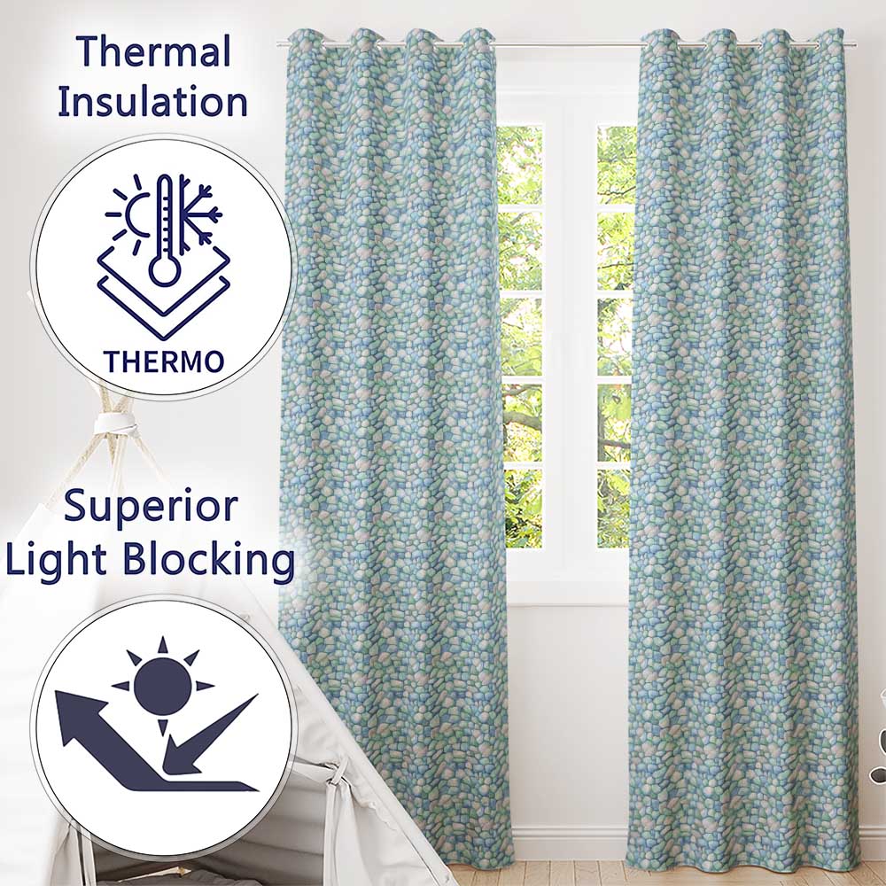 Light Blue Pebble Stone Seamless Pattern Soft Coastal Rock Texture Readymade Eyelet Ring Top Thermal 100% Blackout Curtains