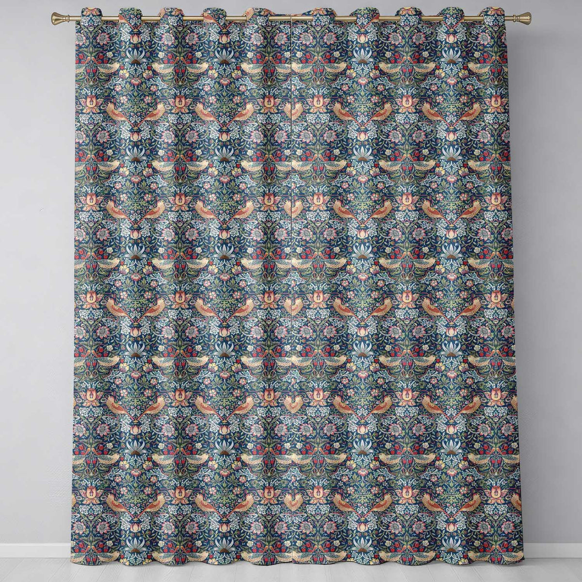 Vintage Floral Birds Strawberry Seamless Pattern Classic Garden Design Readymade Eyelet Ring Top Thermal 100% Blackout Curtains