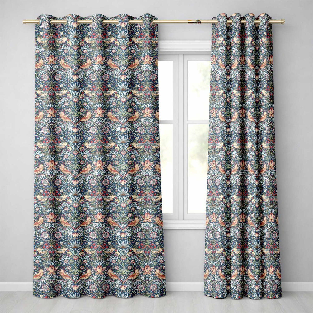 Vintage Floral Birds Strawberry Seamless Pattern Classic Garden Design Readymade Eyelet Ring Top Thermal 100% Blackout Curtains