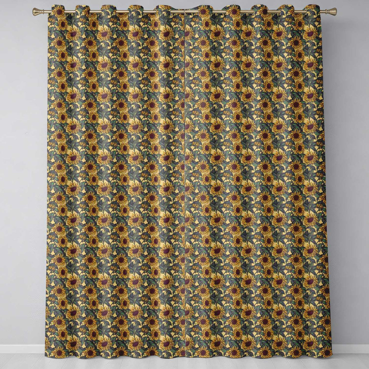 Yellow Sunflower Floral Seamless Pattern Classic Botanical Garden Design Readymade Eyelet Ring Top Thermal 100% Blackout Curtains